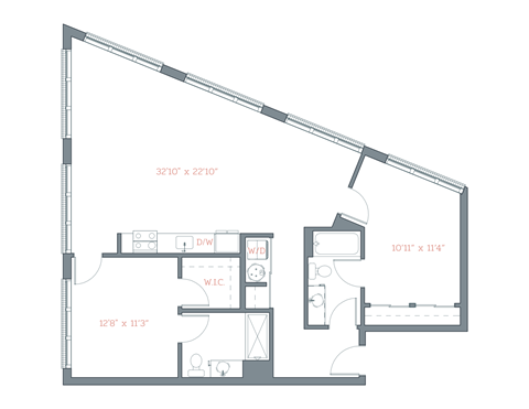 Floor plan for 2 beds, 2 baths, 1110 sqft